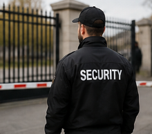 Static security officer on guard at a commercial site
